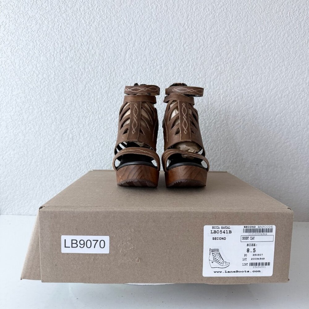 NEW Lane Boots BECCA Womens Brown Wedges 8.5 Western Sandals Cowgirl Wooden Heel - Picture 7 of 10